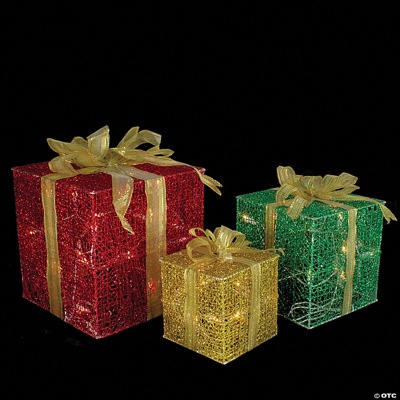 Northlight - Set of 3 Glittering Gift Box Set Lighted Christmas Outdoor ...