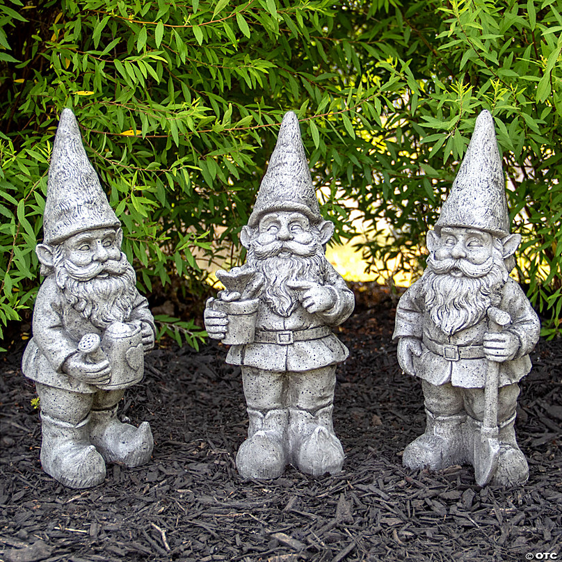 Northlight Set of 3 Gray Gardening Garden Gnomes Outdoor Statues