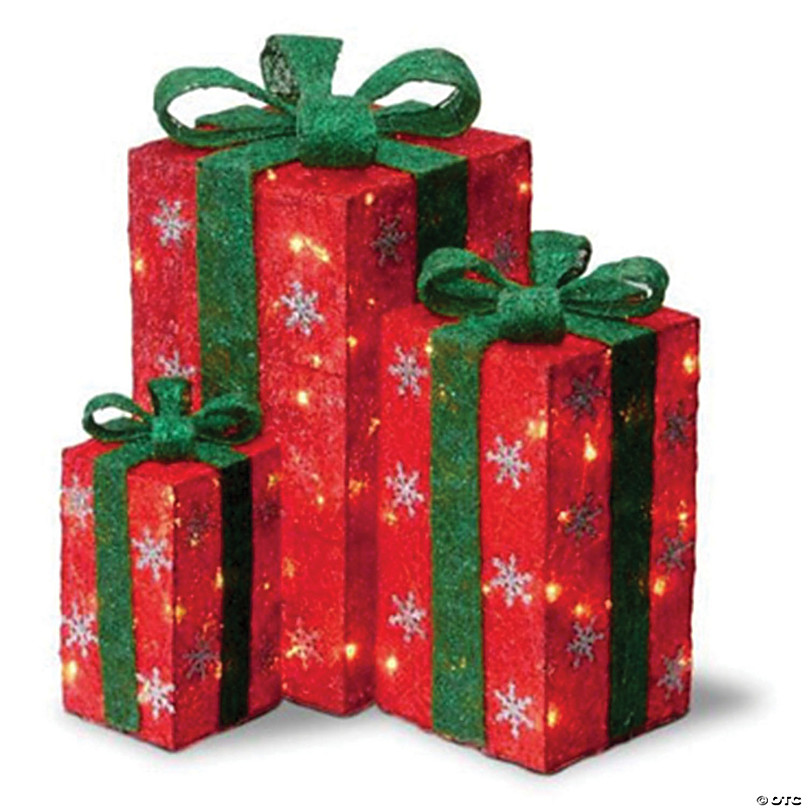Northlight - Set of 3 Red and Green Lighted Gift Boxes with Bows ...