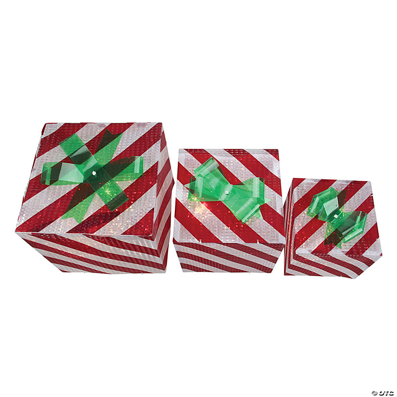 Northlight - Set of 3 Red and White Striped Gift Box Outdoor Christmas Decor