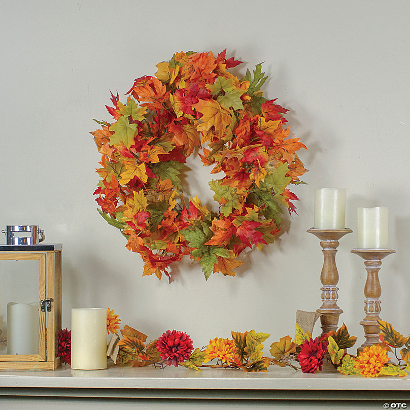 22-Inch Unlit Yellow and Orange Foliage Fall Harvest Artificial Wreath 