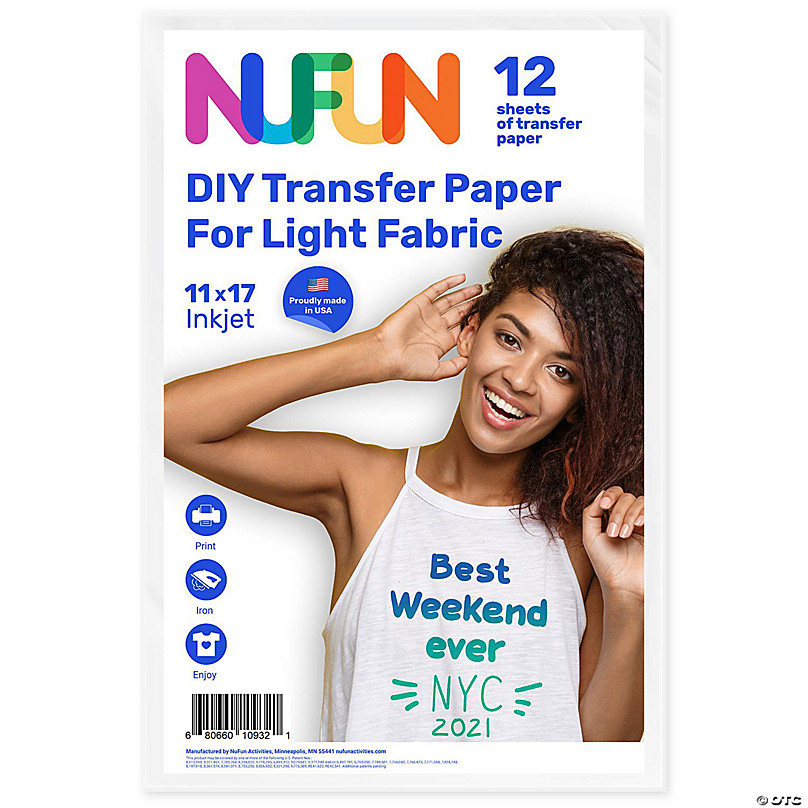 NuFun Activities Printable Iron-On Heat Transfer Paper For Dark Fabrics, 11  x 17 Inch, (12 Sheets)
