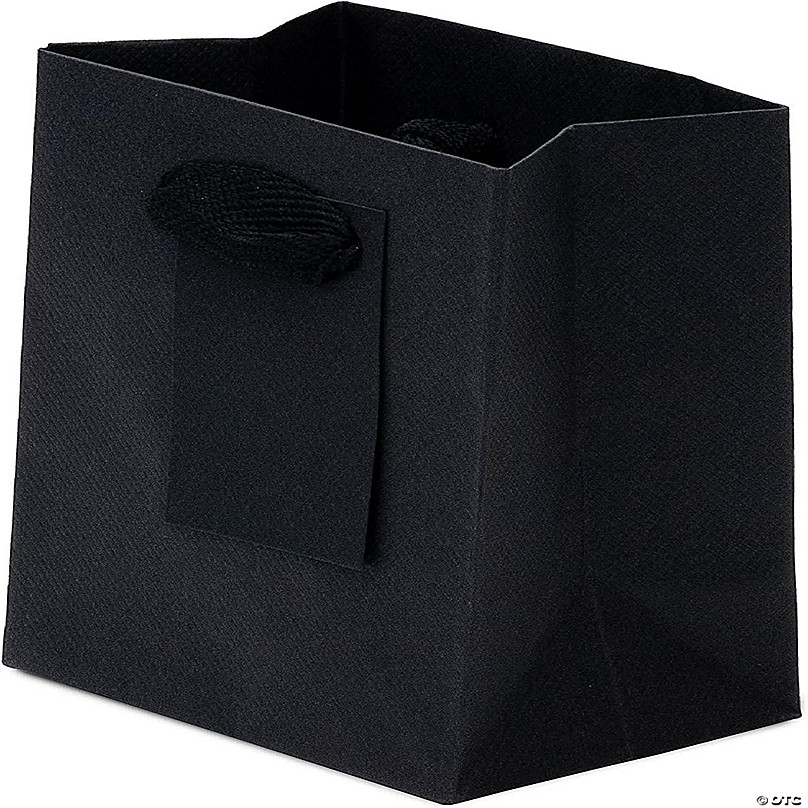 OccasionAll Extra Small Black Paper Gift Bags w/Fancy Handles Luxury  Shopping Euro Totes 4x2.75x4.5 12 Pack