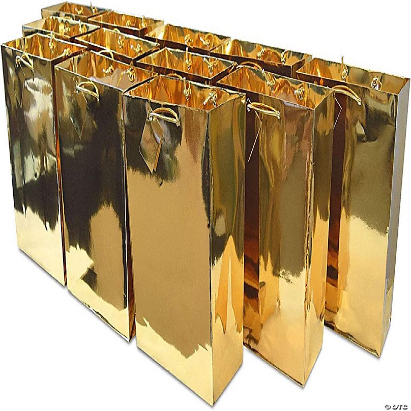 7.5x9x3.5 12 Pcs. Medium Metallic Gold Paper Gift Bags with Metallic  Handles, Party Favor Bags for Birthday Parties, Weddings Gifts