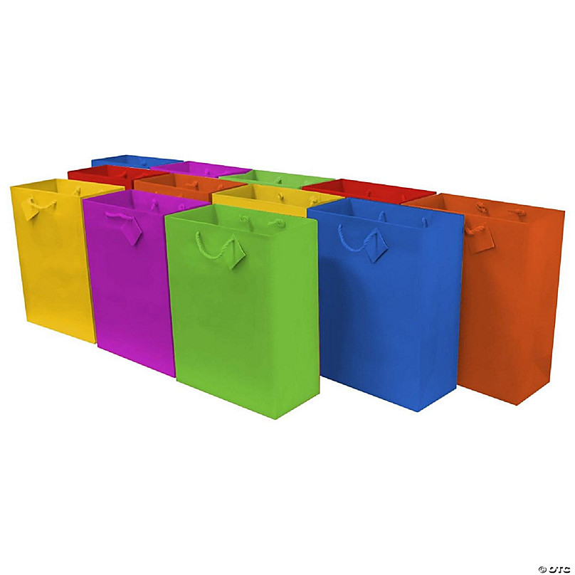 OccasionALL- Large Multi-Color Neon Paper Gift Bags with Handles for  Birthday Parties 12 Pack 10x5x13