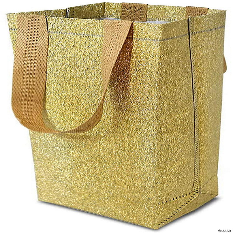 10x5x13 12 PCS. Large Metallic Gold Reusable Glitter Gift Bags with Handles, Bi