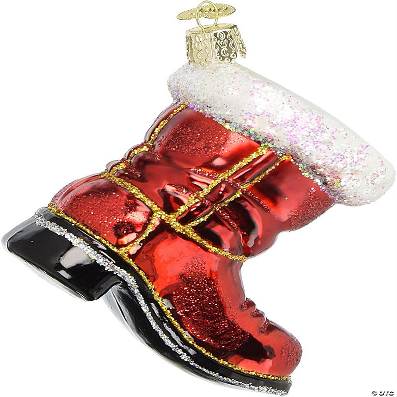 Blown glass Christmas ornament, red boots