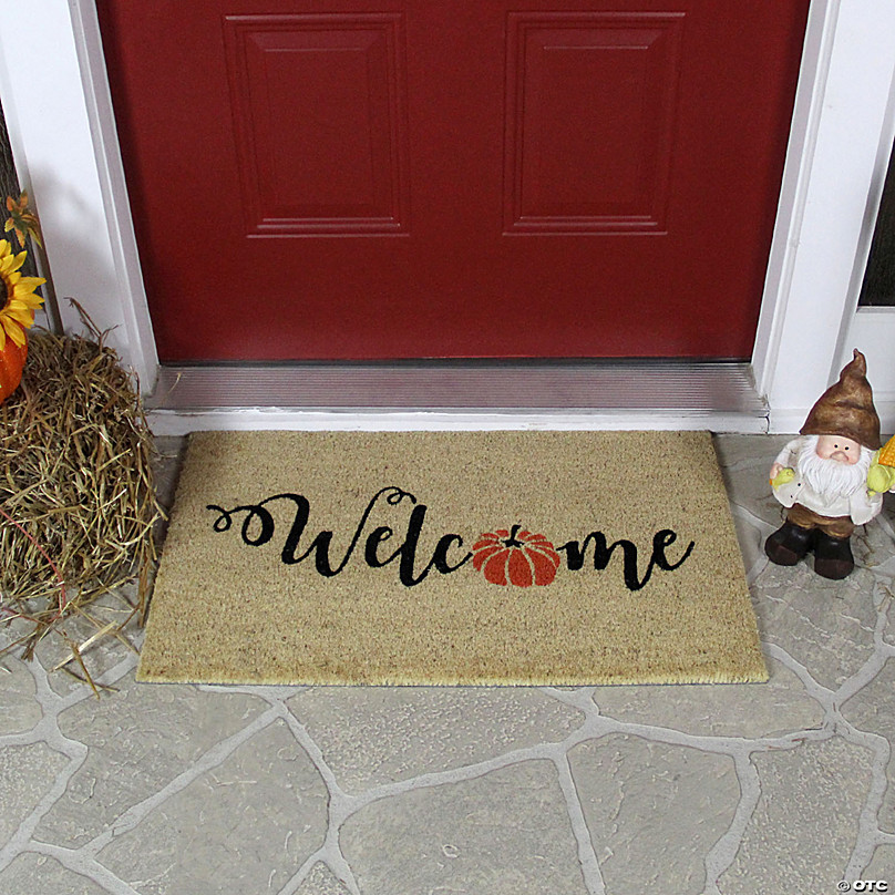 Orange Pumpkin Welcome Fall Harvest Outdoor Doormat 18 x 30