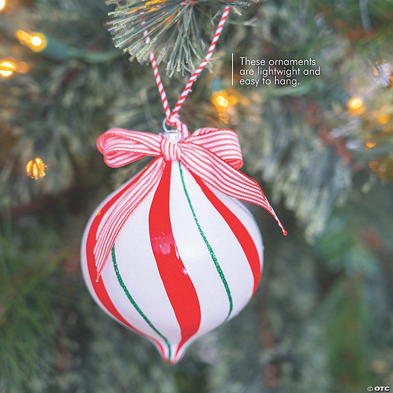 4.5" tall red & white ribbon candy Christmas tree ornament with peppermint top 