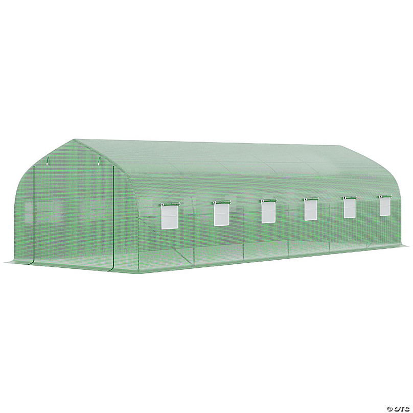 Outsunny 25' x 9' x 6' Walk In Greenhouse Tunnel Large Gardening Plant Hot  House with 12 Windows and Zipper Doors for Backyard Green