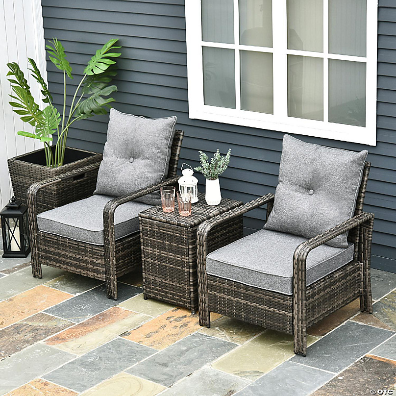 Outsunny 3 PCS Rattan Wicker Bistro Set with Storage Table Patio ...