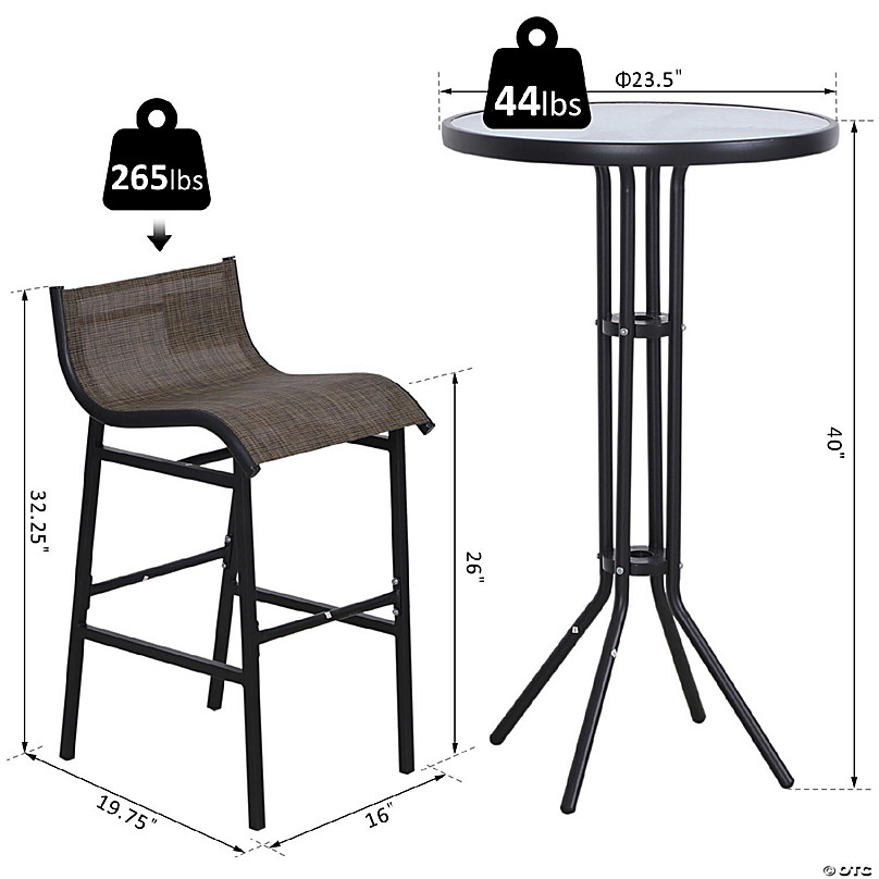 outsunny 3 piece bar outdoor patio pub table chairs set