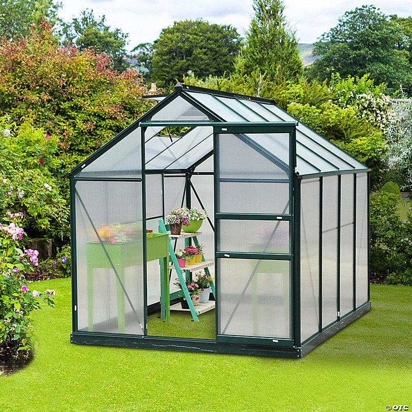 6 x 8 x 7 FT Walk-in Polycarbonate Greenhouse Kit Large Hot House Greenhouses w/Sliding Door and Ventilation Window for Winter Slivery, 6 x 8 x 7 FT Green House for Plants Outdoor 