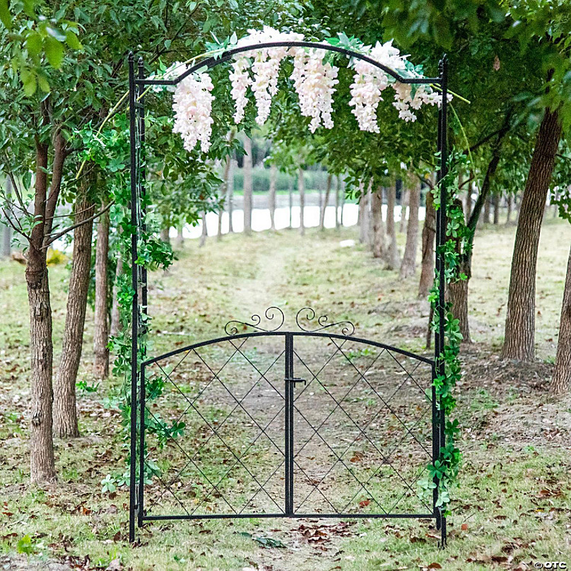 Outsunny 85'' Metal Garden Arbor with Gate Outdoor Steel Arch with ...