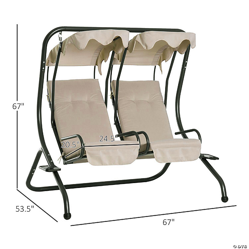 Outsunny Modern 2 Seater Outdoor Patio Swing Chair Porch Seats Cup Holder  and Removeable Canopy Beige | Oriental Trading