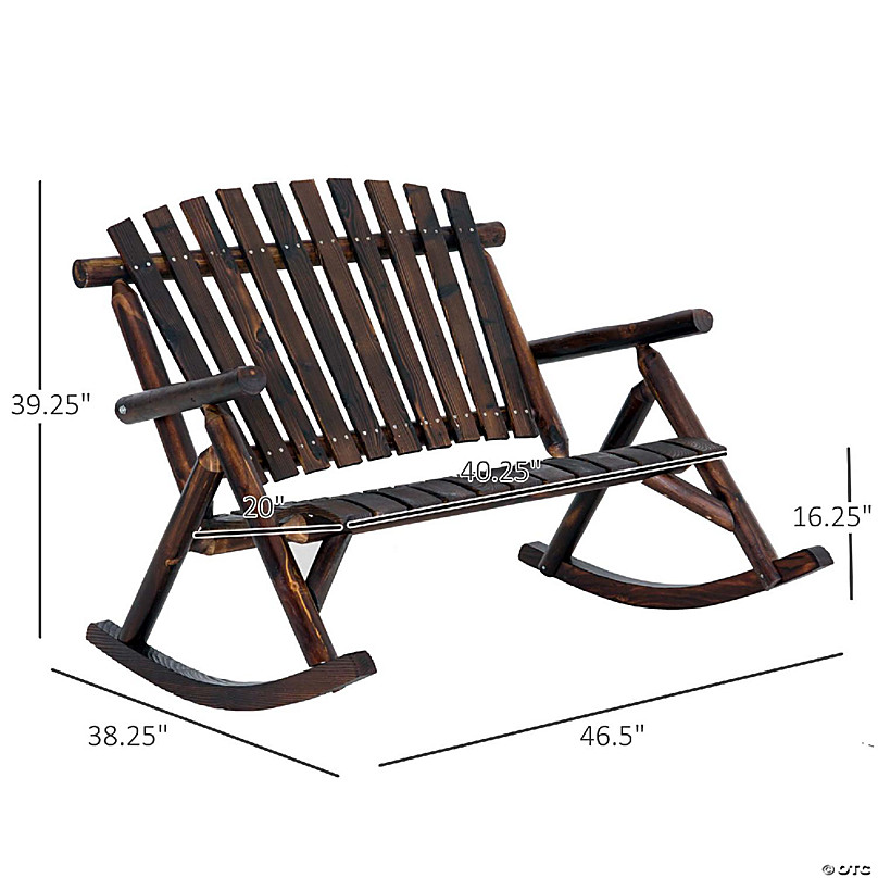 Outsunny Outdoor Rustic Adirondack Rocking Chair Fir Wood Log Slatted Design Patio Rocker for Porch Garden Lounging 
