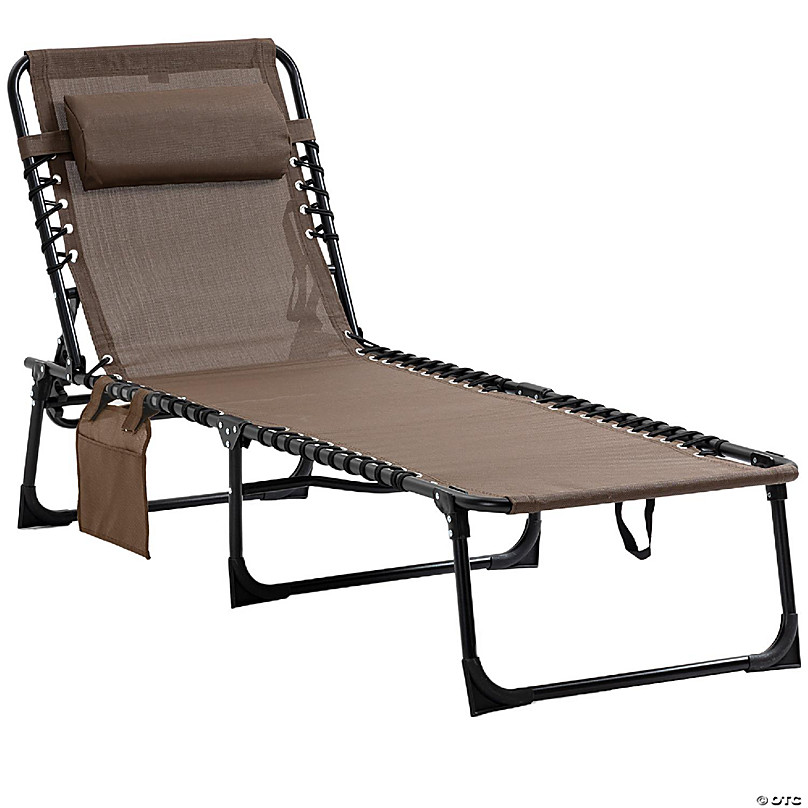 Outsunny Reclining Lounge Chair Portable Sun Lounger Folding Camping Cot  Adjustable Backrest and Removable Pillow for Patio Garden Beach Brown