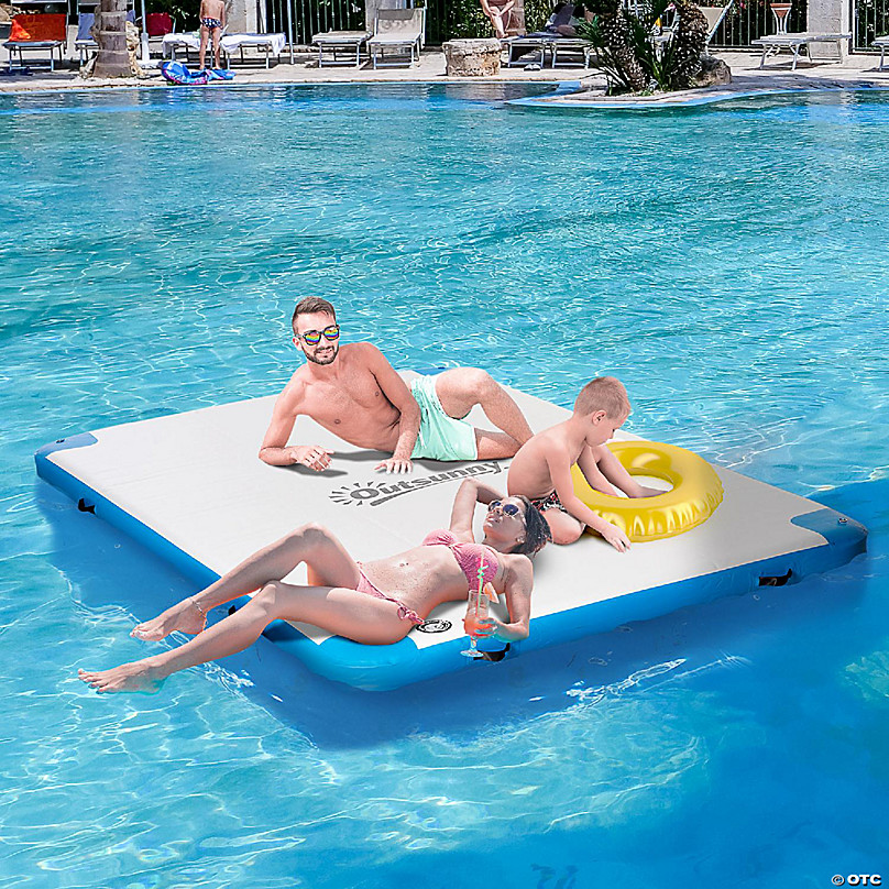 Outsunny Water Inflatable Floating Dock Inflatable Platform Island Large Floating  Mat Raft with Air Pump and Backpack for Pool Beach White