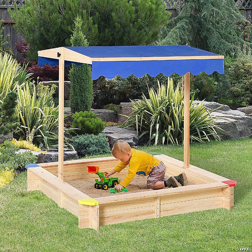 Outsunny Kids Outdoor Sandbox w/ Waterproof Oxford Canopy Bottom Fabric Liner Children Playset for 3-12 years old Backyard Brown