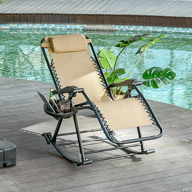 Outsunny Patio Recliner, Outdoor Reclining Chair With Flip-up Side