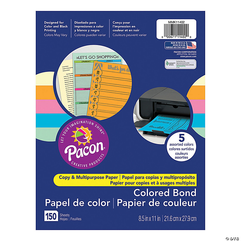 250 Sheets Colorful Jumbo Assortment 8-1/2 x 11 New Version Pacon Card Stock 10 Colors 