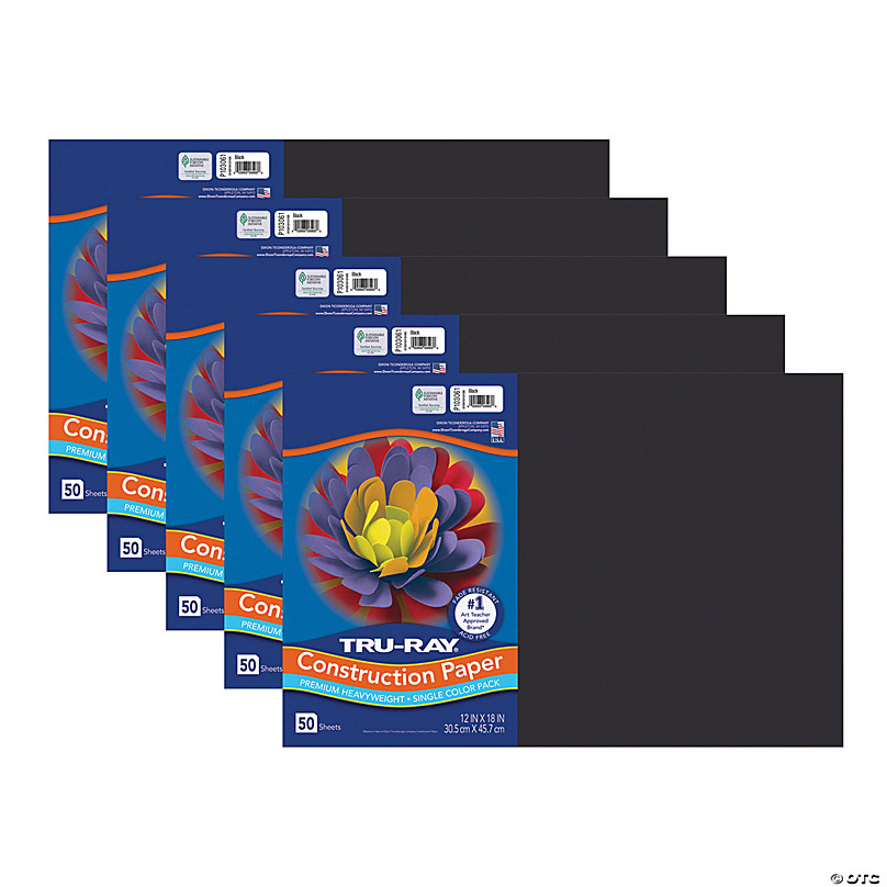 Construction Paper, Black, 12 X 18, 50 Sheets Per Pack, 5 Packs