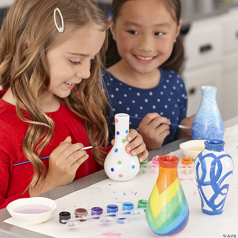 MindWare Paint Your Own Porcelain Vases & Bowls Kids Painting Kit Set of 2  - Porcelain Paint Kit with Art Supplies - Includes 3 Bowls, 3 Vases, 24