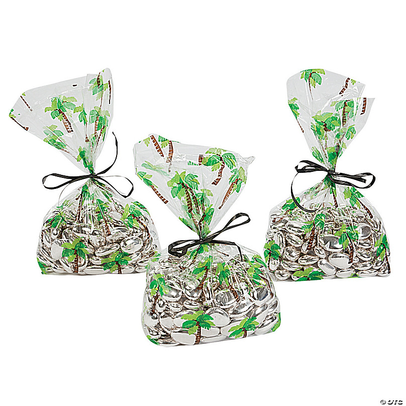 Hibiscus 48 Pc Mega Pack Fish and Flip Flops toyco SG_B007RN9GGM_US Tropical Luau Cellophane Party Favor Bags Tropical Designs Include Palm Trees 