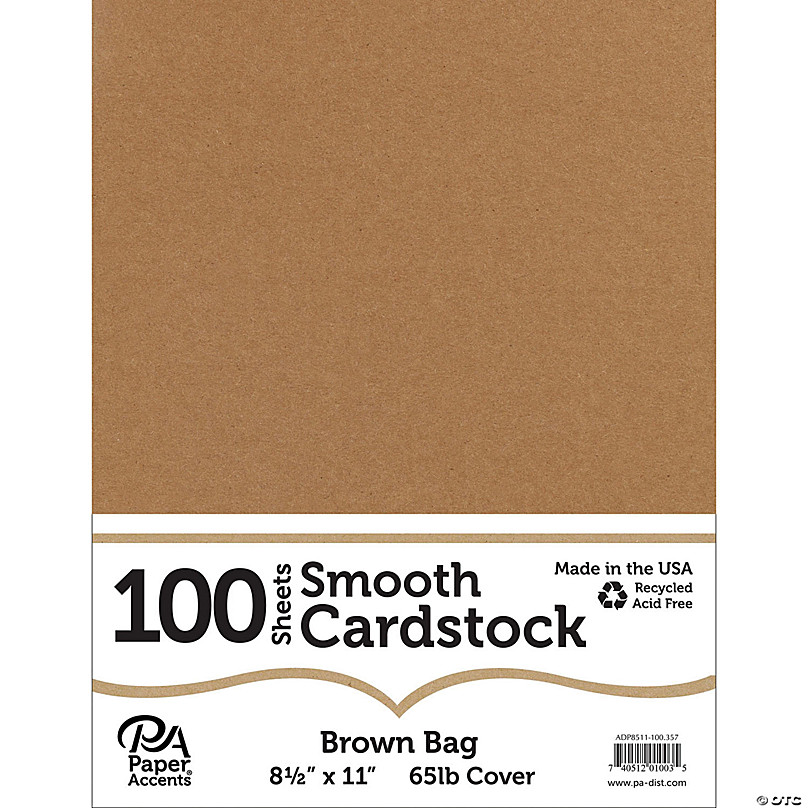 PA Paper Accents Smooth Cardstock 8.5 x 11 Brown Bag, 65lb