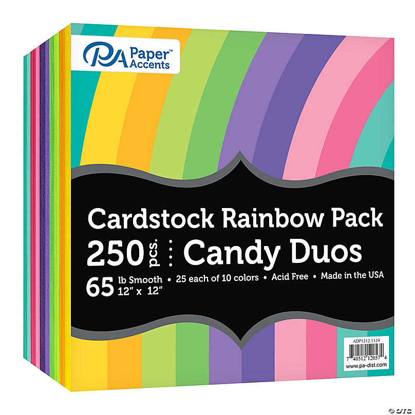 Paper Accents Cardstock Variety Pack 12x12 Rainbow 65lb Candy Duo 250pc