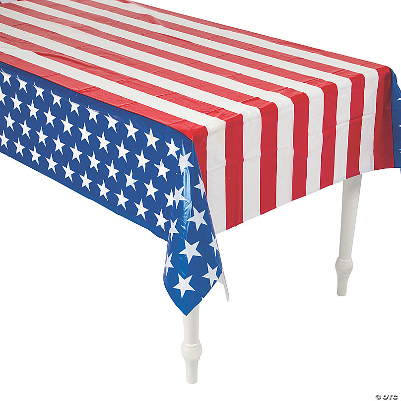 Patriotic Print Flag Stars & Stripes Drape Plastic Tablecloth 54" X 108" 