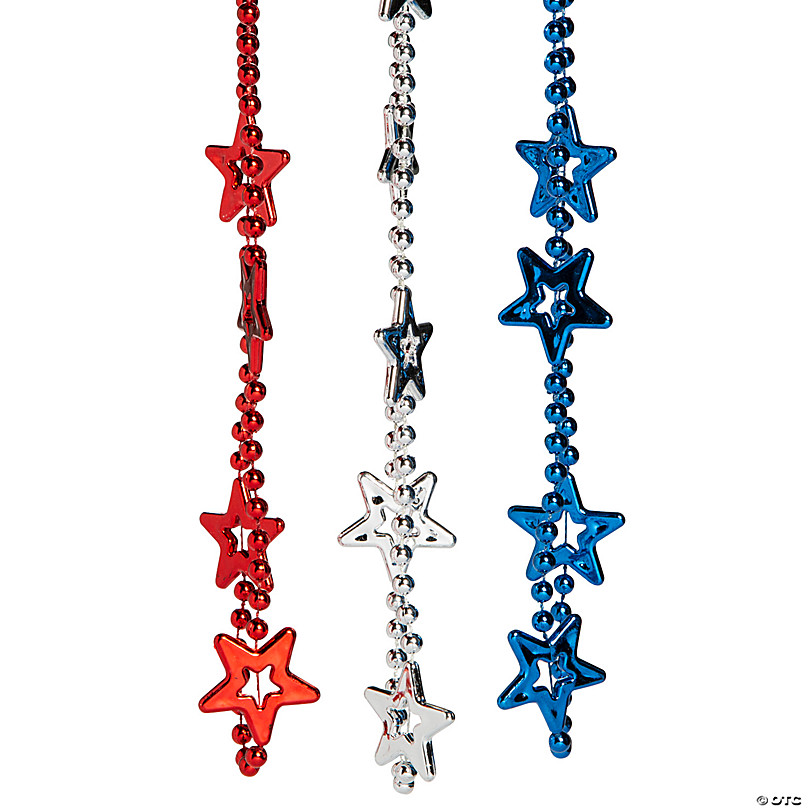  18 PCS Patriotic Bead Necklaces 4th of July Metallic