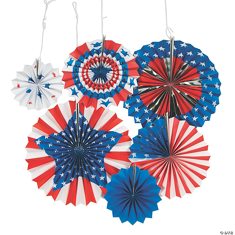 iShyan 4th of July Decorations Paper Fan for Patriotic Decoration Independence Day Party Supplies Red White Blue Hanging Paper Fans 6pcs 