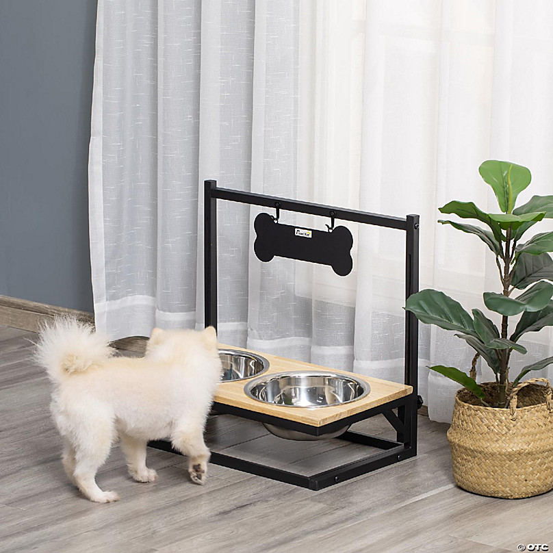 PawHut Elevated Dog Bowls with Stand for Large Dogs, Natural 