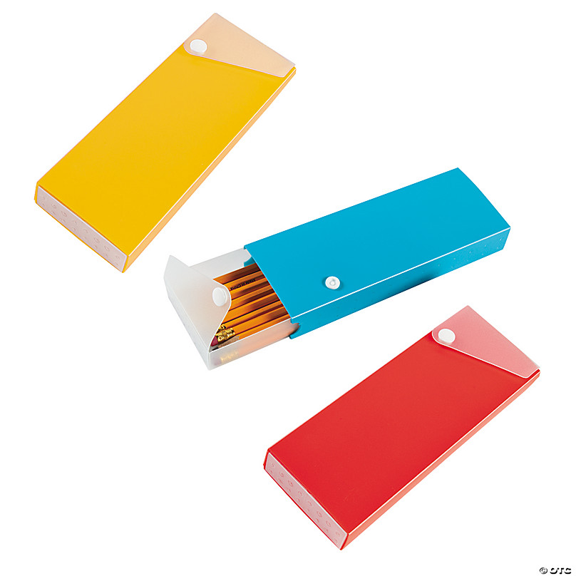 6 PC Slider Pencil Case Textured Pencil Box school supply lot Wholesale Bulk 