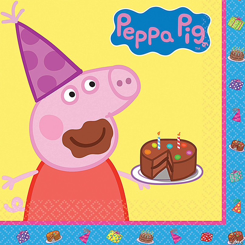 Peppa Pig with Birthday Cake Luncheon Napkins - 16 Pc. - Discontinued