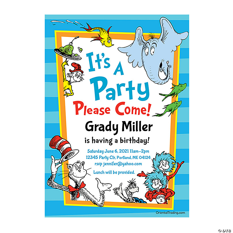 Personalized Dr Seuss Birthday Party Invitations Oriental Trading