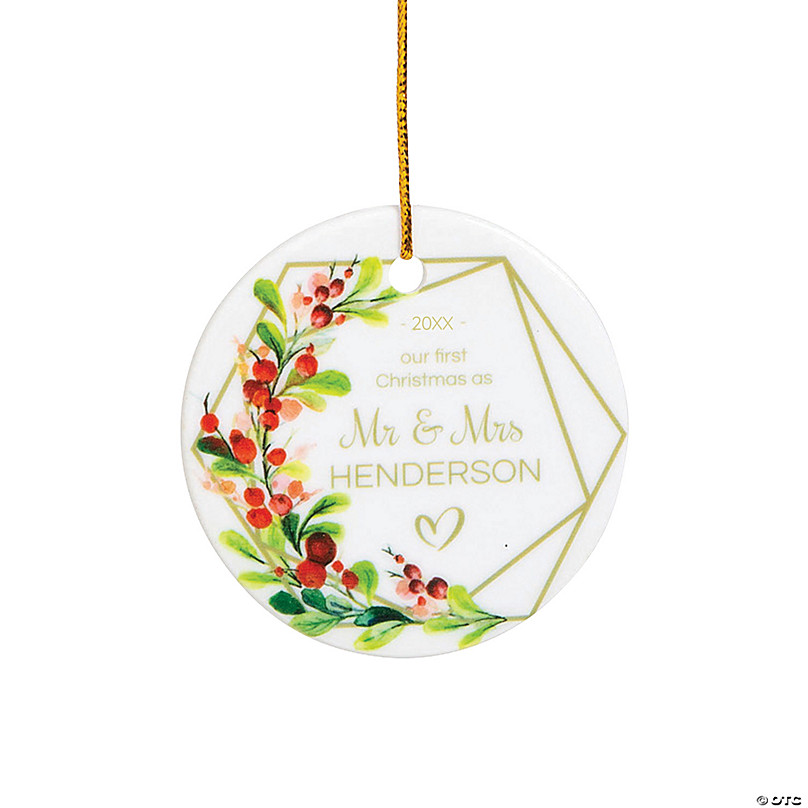 Personalized Geometric & Floral Our First Christmas Ceramic Ornament ...
