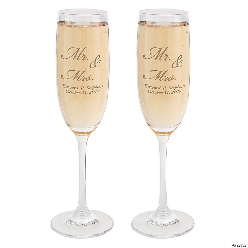Mr Personalized set of 2 Champagne Glass with box Flutes wedding & Mrs 