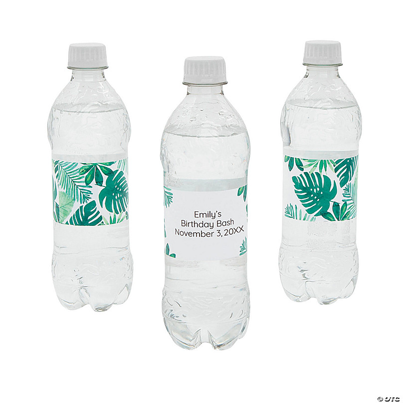 Water Bottle Label - Palm Leaf (Set of 10) - Sprinkled With Pink