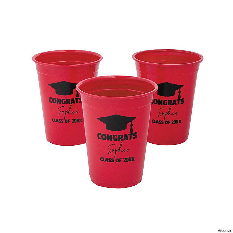 Set of 50 Custom The Adventure Begins Personalized  16 Ounce Stadium Cup Favors ~  SD162 ~ Disposable ~ Graduation Party Favors