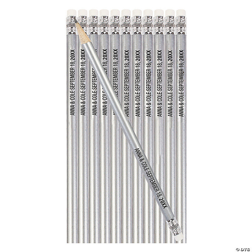 Personalized White Pencils with Gold Foil Hearts - 24 Pc