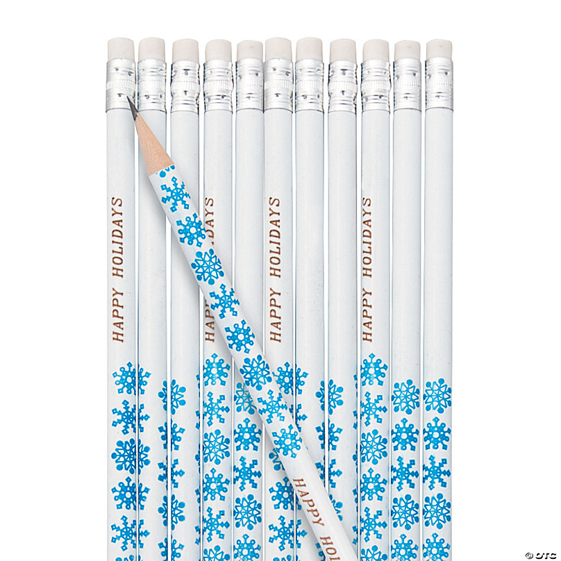 Set of 6! Winter "let it snow" with snowflakes on blue pencils 