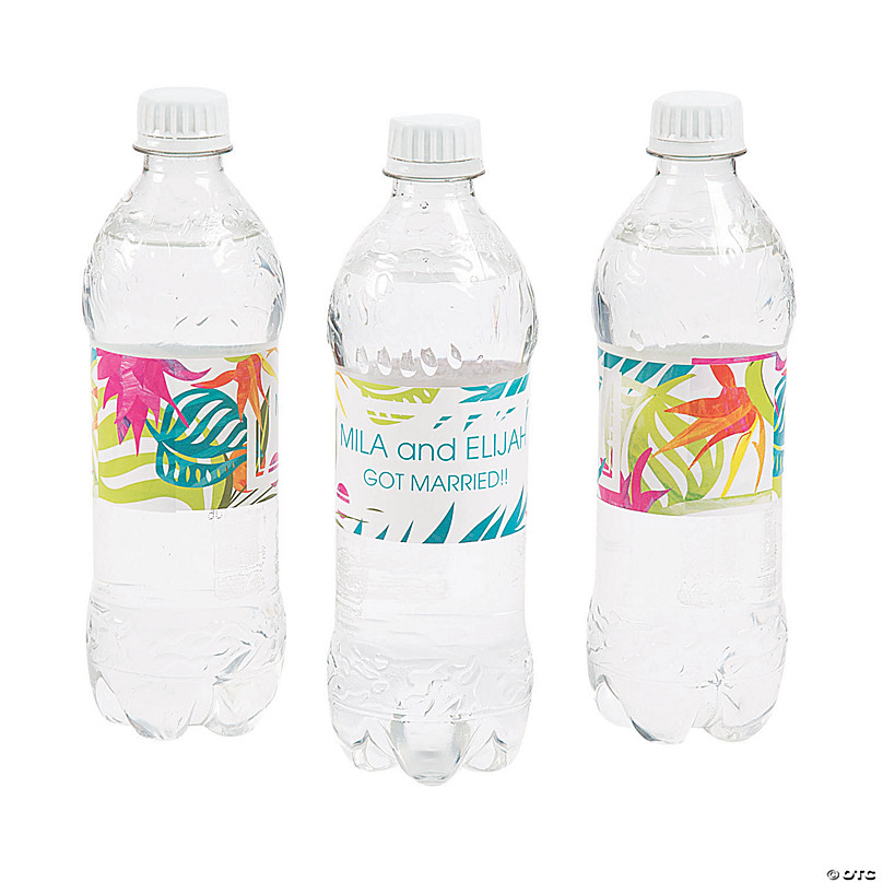 Personalized Tropical Wedding Water Bottle Labels