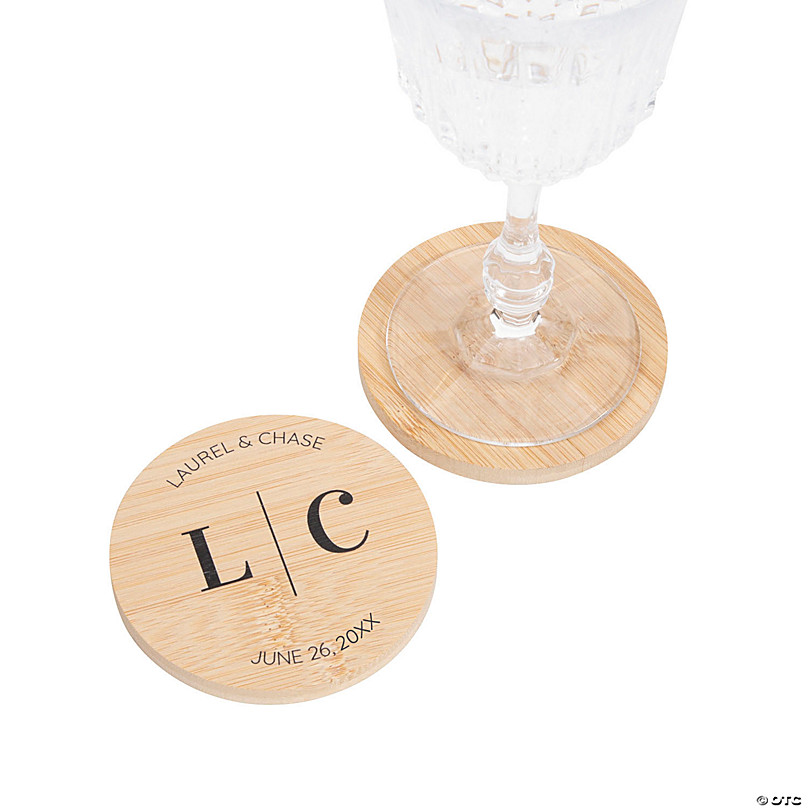 Round Personalized Coasters With Holder. Newlywed Gift. Engraved