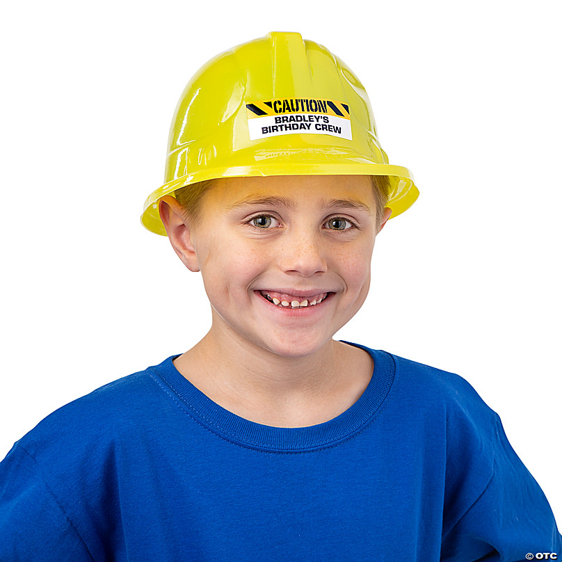 Personalized Yellow Construction Party Hats with Caution Sticker - 12 ...