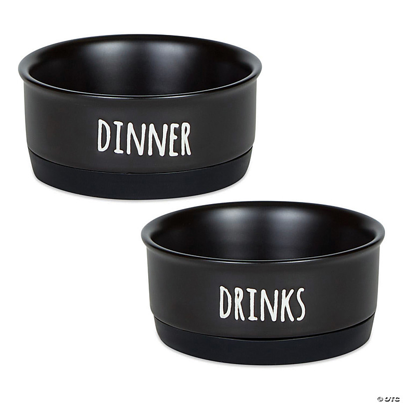 Pet Bowl Dinner And Drinks Black Small (Set Of 2)
