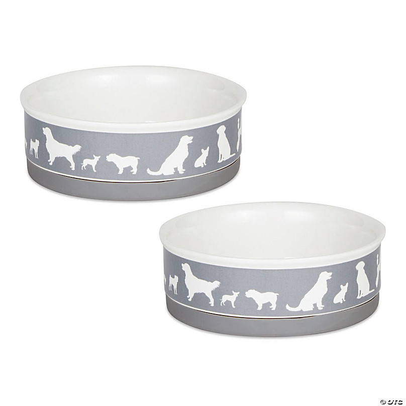 Pet Bowl Trellis Paw Gray Medium 6Dx2H (Set Of 2)