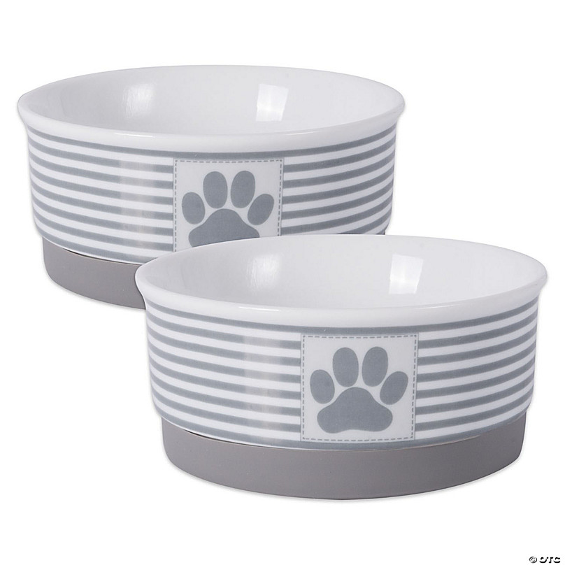 Pet Bowl Trellis Paw Gray Medium 6Dx2H (Set Of 2)