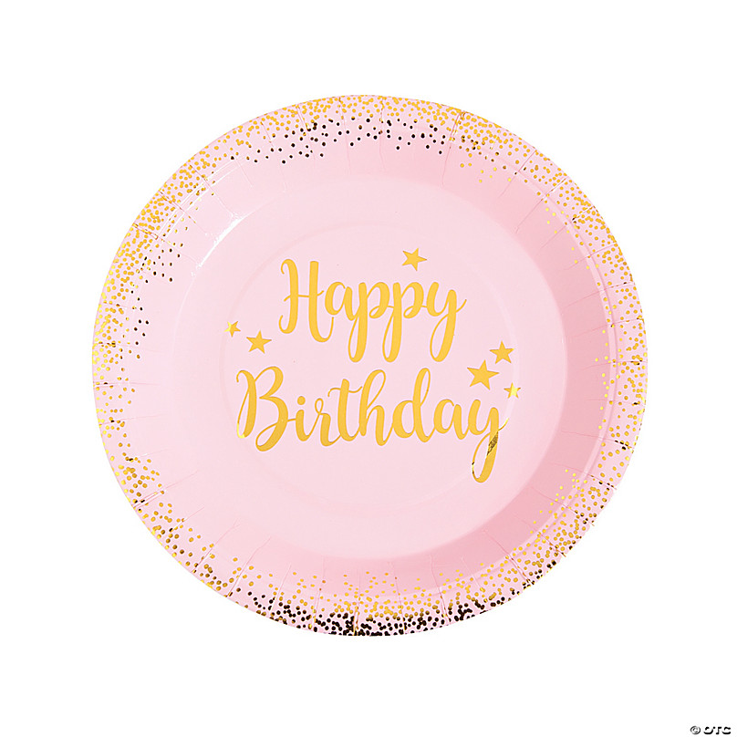 Pink And Gold 1st Birthday Party Plates 9” Pack Of 8 Plates 